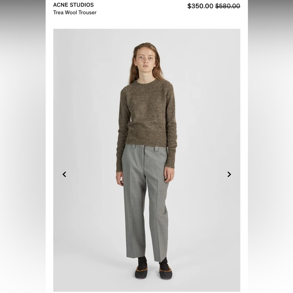Acne Studios Trea Wool Trousers Cropped High Waist Light Grey Colour EUC Size 34